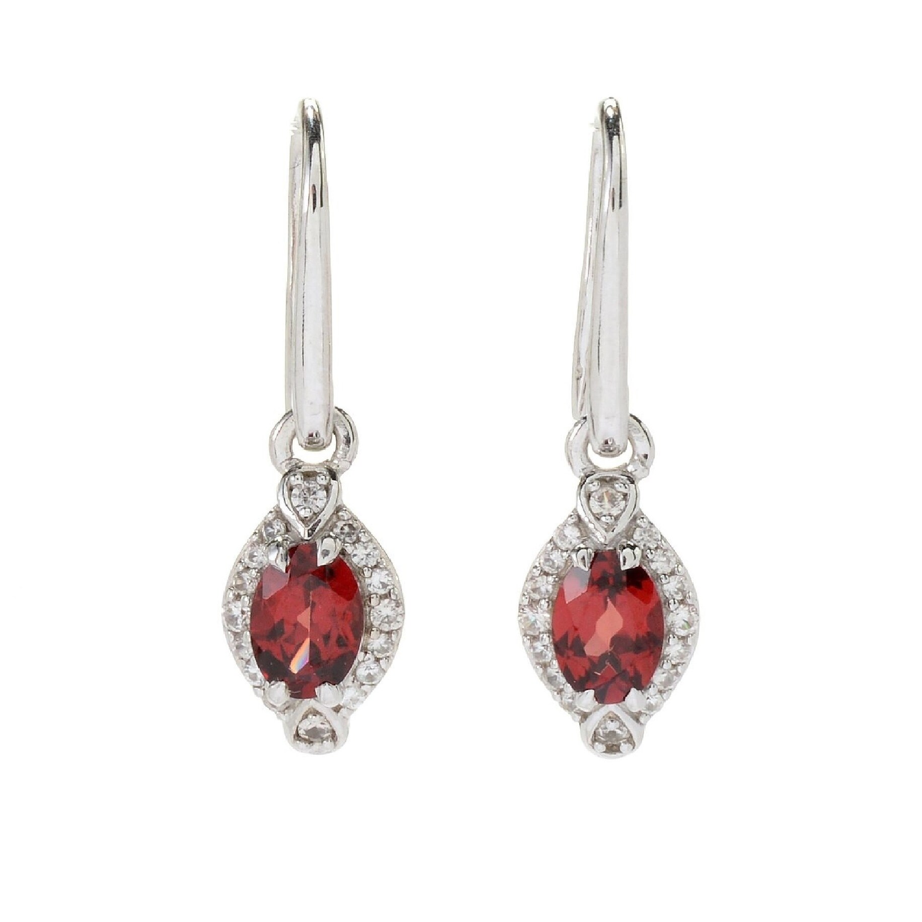 Beautiful Garnet /& White Topaz Sterling Silver Drop Dangle Round Earrings