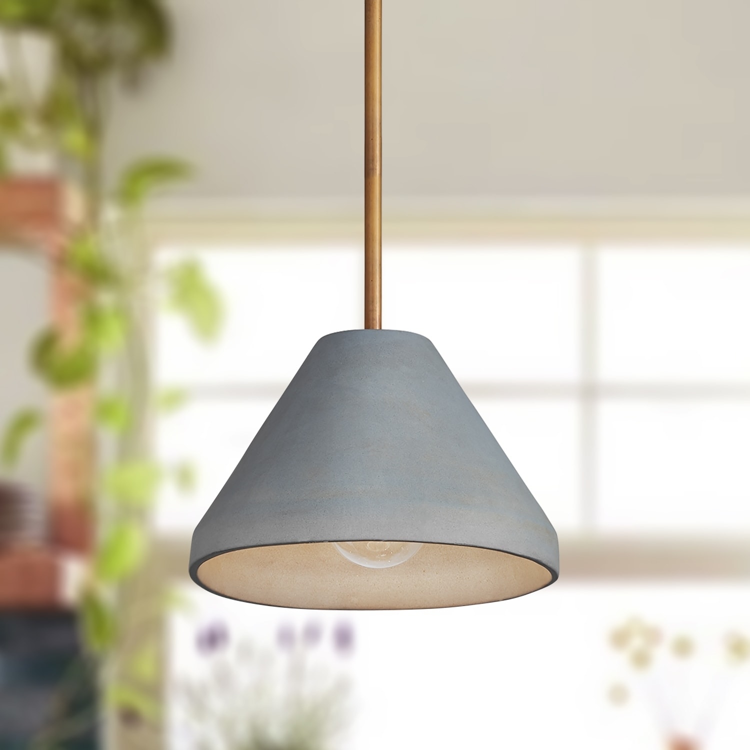 Shop Kirby 1 Light Patinaed Brass Grey Ceramic Pendant On Sale