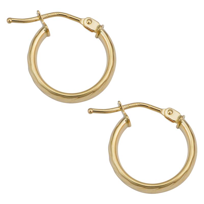 14k Yellow Gold 3.5x10 millimeter Textured Huggie Hoop Earrings