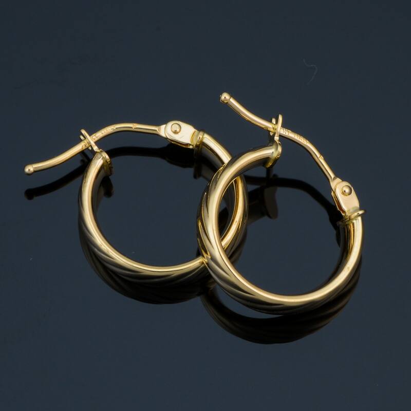 14k Yellow Gold 3.5x10 millimeter Textured Huggie Hoop Earrings