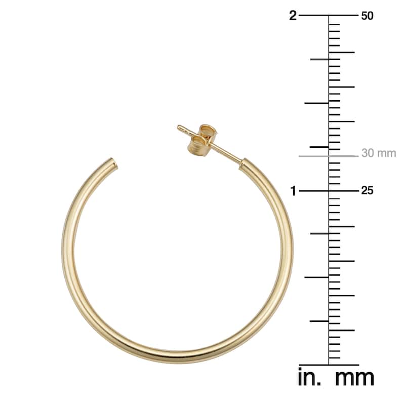 14k Yellow Gold 2x30 millimeter Open Hoop Earrings