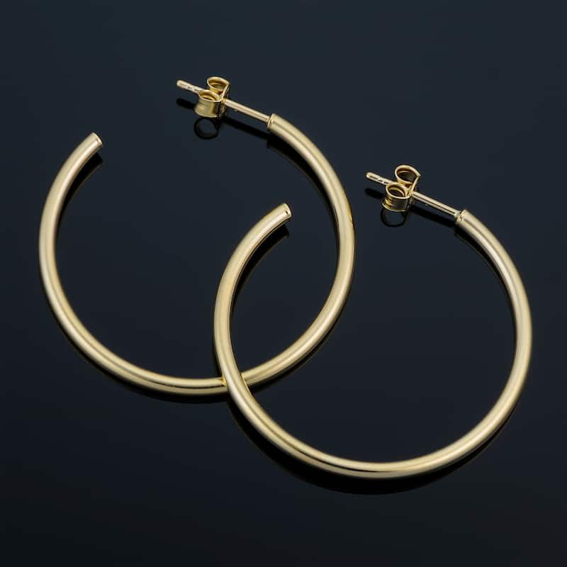 14k Yellow Gold 2x30 millimeter Open Hoop Earrings