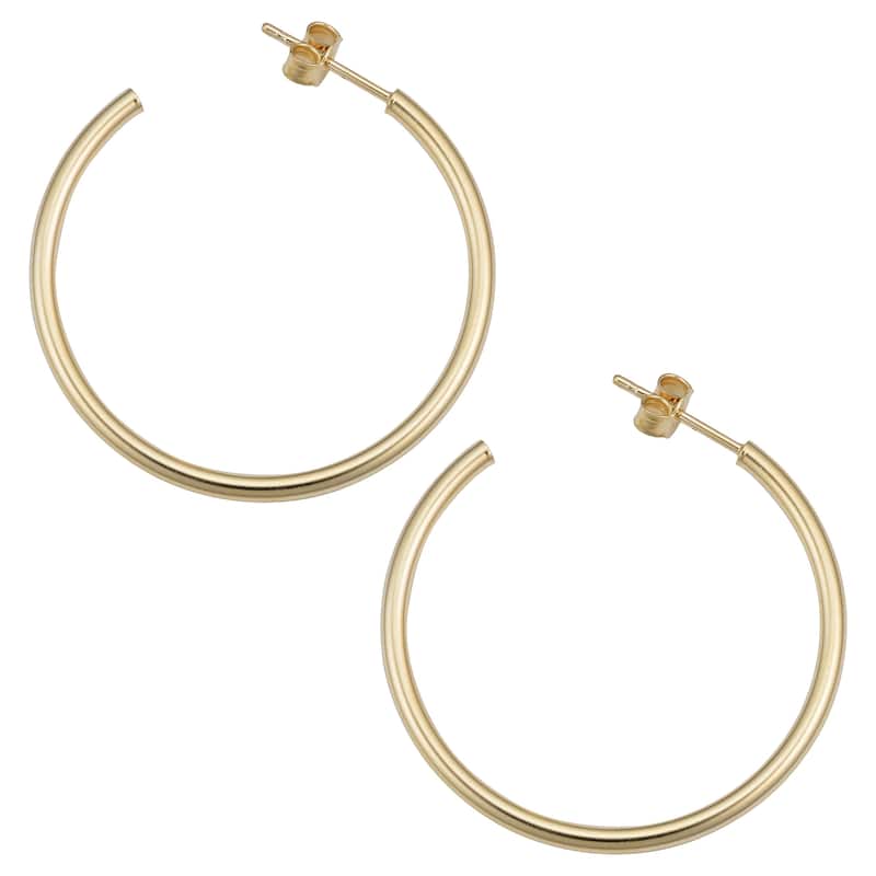 14k Yellow Gold 2x30 millimeter Open Hoop Earrings
