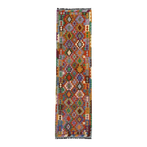 Pasargad DC Afghan Kilim Handspun Wool - 2'8"x 9'6" - 2′8″ × 9′6″