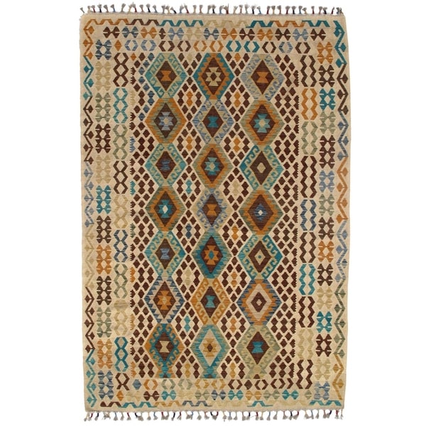 Pasargad DC Afghan Kilim Handspun Wool - 6'7"x 9'7" - 6′7″ × 9′7″