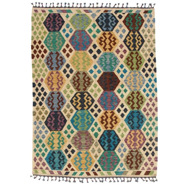 Pasargad DC Afghan Kilim Handspun Wool - 5'10"x 7'10" - 5′10″ × 7′10″