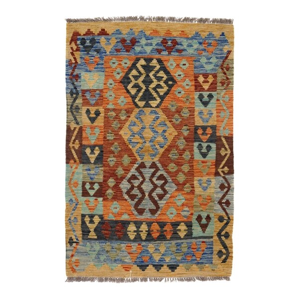 Pasargad DC Afghan Kilim Handspun Wool - 3'2"x 4'9" - 3′2″ × 4′9″