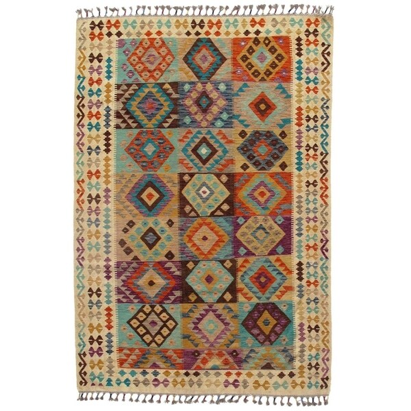 Pasargad DC Afghan Kilim Handspun Wool - 6'6"x 9'5" - 6′6″ × 9′5″