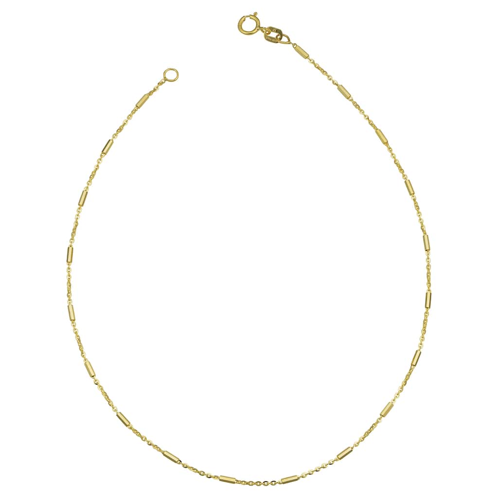 14k Yellow Gold Rolo Link Tube Station Anklet (1.2 millimeter, 10 inches)