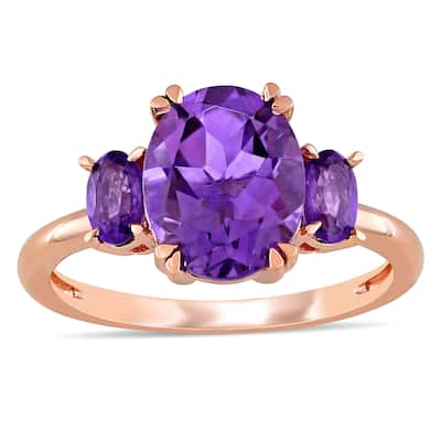 Miadora 14k Rose Gold Oval-Cut Amethyst and African-Amethyst 3-Stone Ring