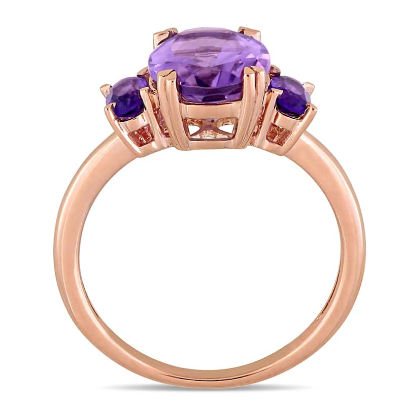 Miadora 14k Rose Gold Oval-Cut Amethyst and African-Amethyst 3-Stone Ring