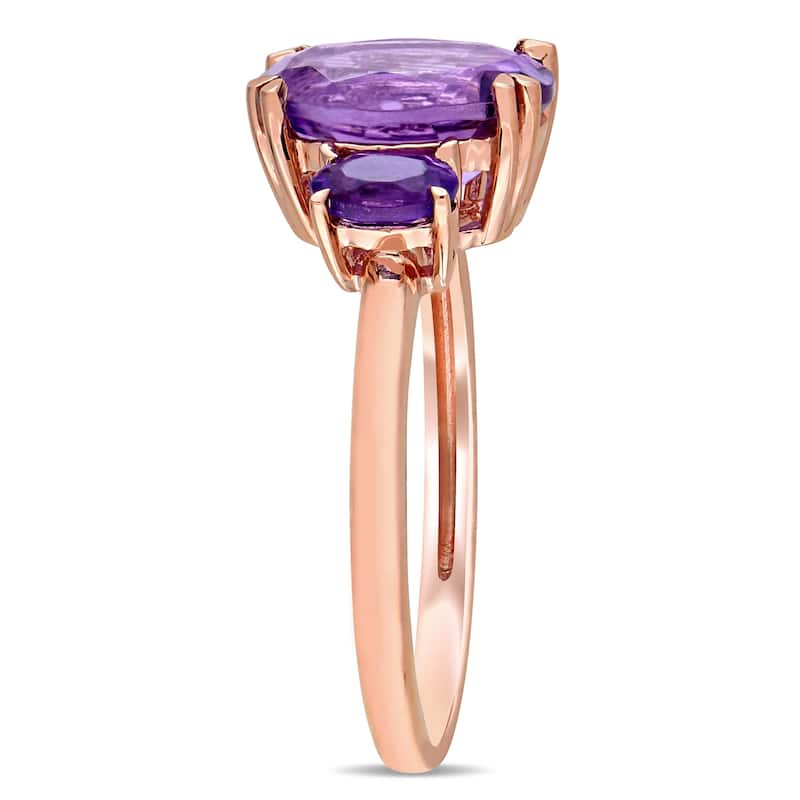 Miadora 14k Rose Gold Oval-Cut Amethyst and African-Amethyst 3-Stone Ring