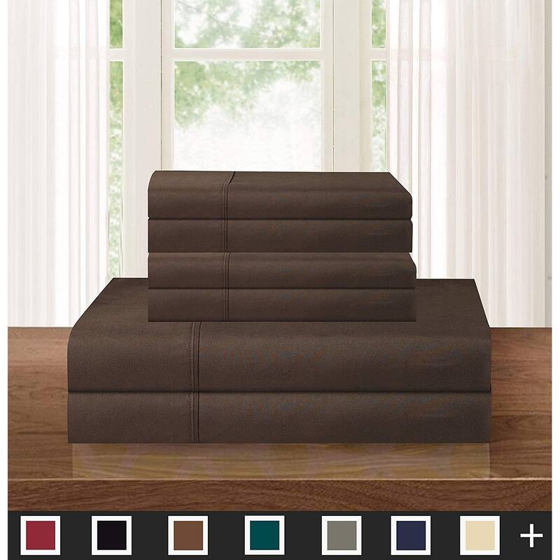 Elegant Comfort Solid 6-PIECE Sheet Set with Deep Pockets & Hypoallergenic - King - Chocolate
