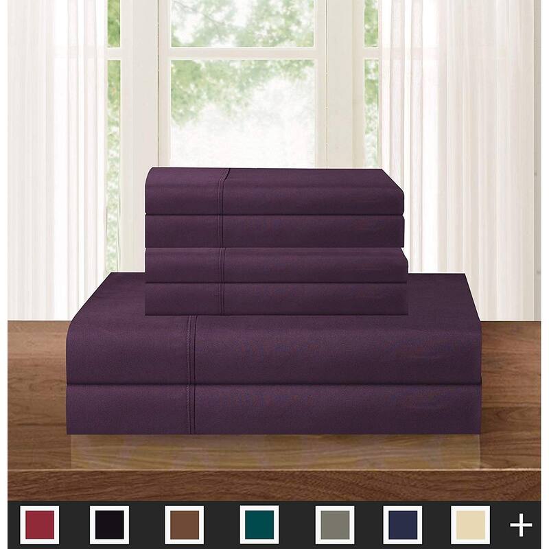 Elegant Comfort Solid 6-PIECE Sheet Set with Deep Pockets & Hypoallergenic - Full - Purple