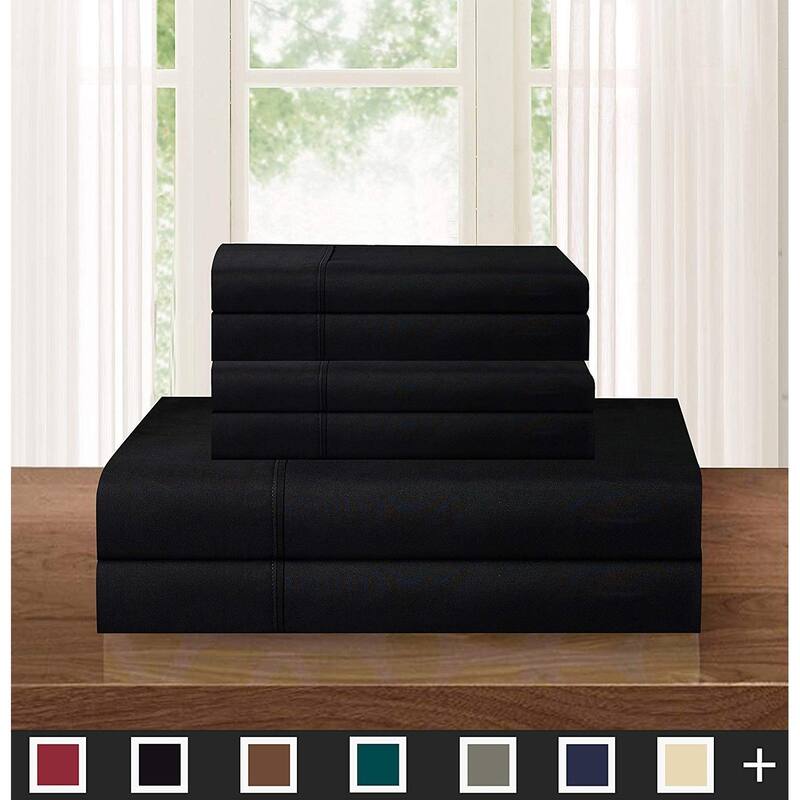 Elegant Comfort Solid 6-PIECE Sheet Set with Deep Pockets & Hypoallergenic - King - Black