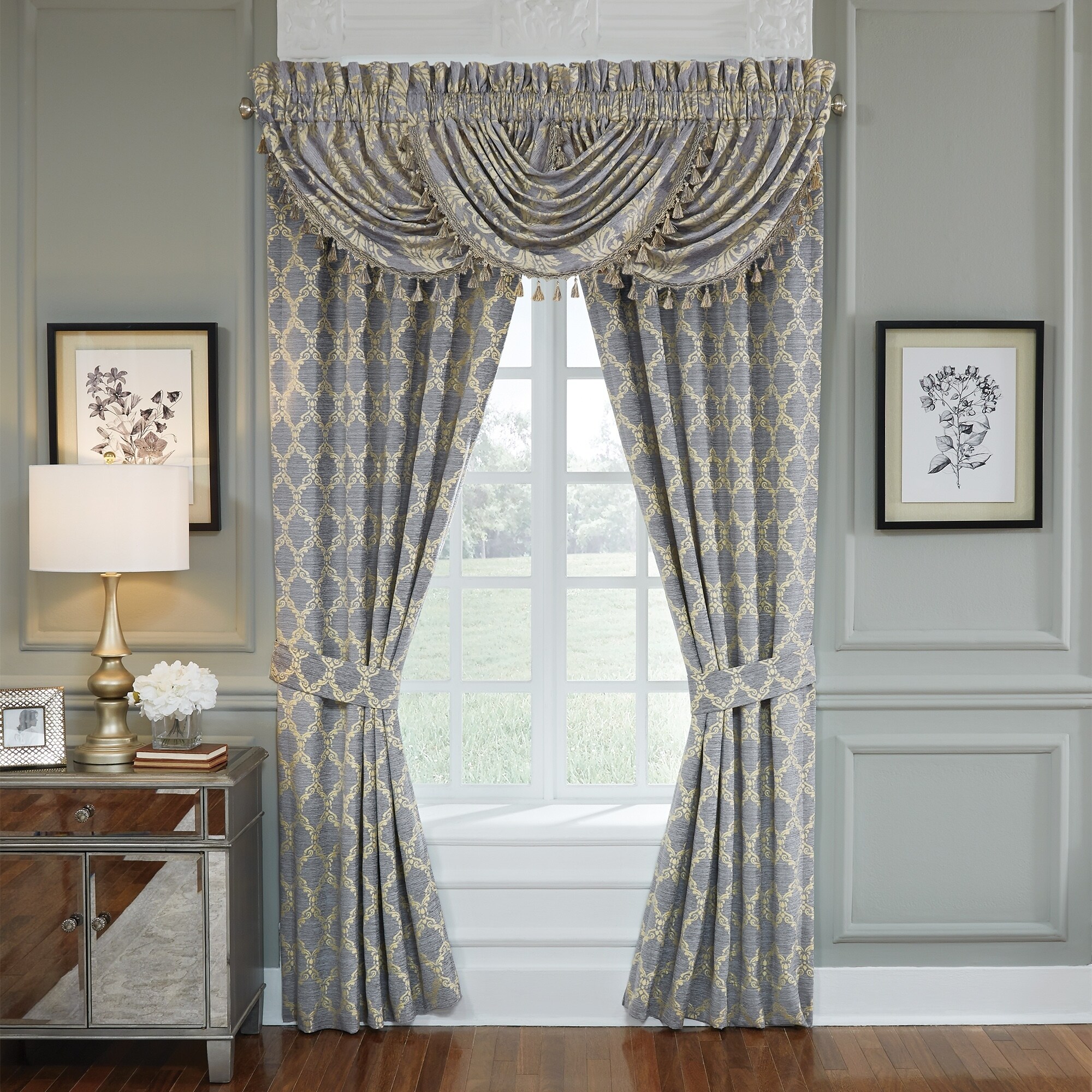 Croscill Nadia Grey And Gold Curtain Panel Pair Overstock 27340012