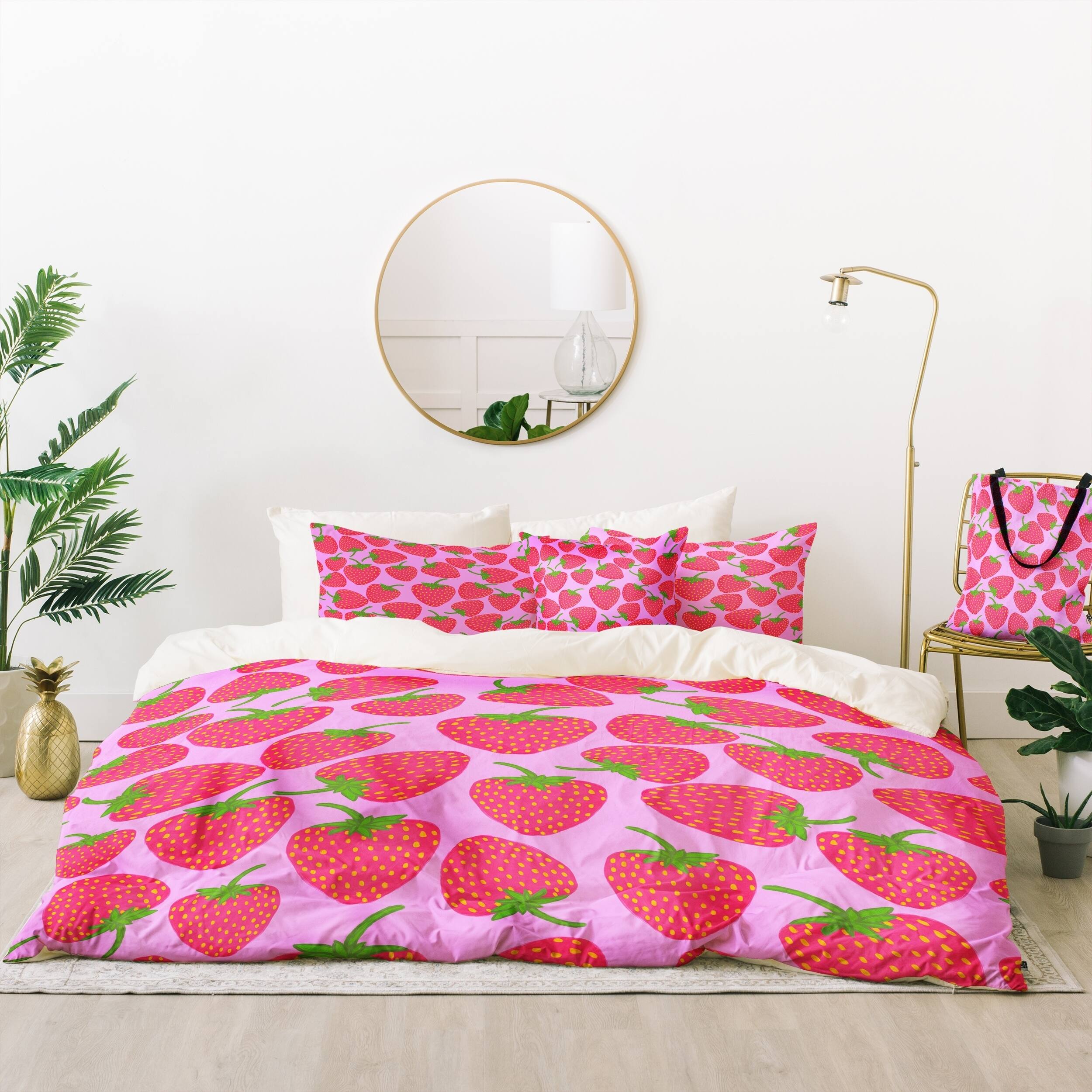 Deny Designs Strawberry in Lavender Duvet Cover Set (5 Piece Set) Bed