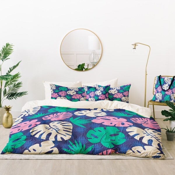 Deny Designs Tropical Floral Leaves Duvet Cover Set (5 Piece Set)