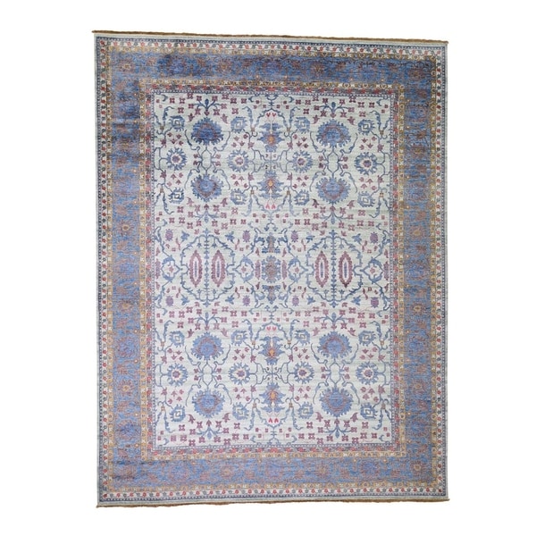 Shahbanu Rugs Silk Colorful Oushak Hand Knotted Oriental Rug (9'0" x 12'0") - 9'0" x 12'0"
