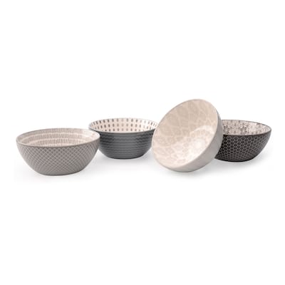 Signature Housewares Pad Print Gray Set of Four Assorted 6-Inch Bowls