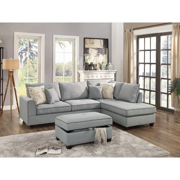 Ayita Reversible Sectional with Ottoman, Light Gray