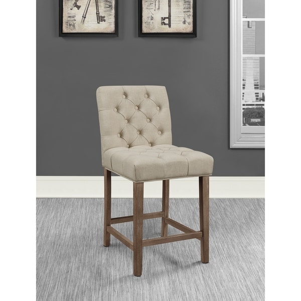 The Gray Barn Tasia Vintage Beige Tufted Stools with Square Back (Set of 2)
