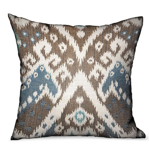 Plutus Shoshone Valley Blue Brown Ikat Luxury Outdoor/Indoor Decorative Throw Pillow