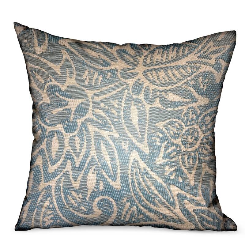 Plutus Serene Oasis Blue, Cream Floral Luxury Outdoor Decorative Throw Pillow - Double sided  20" x 20"