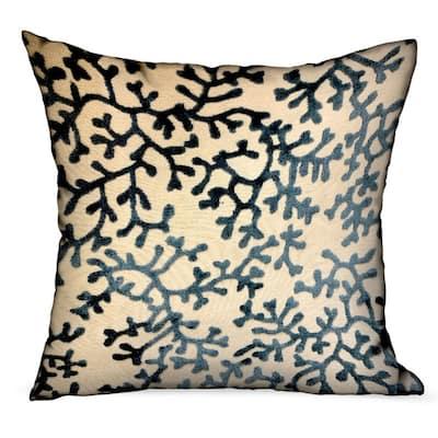 Plutus Deep Blue Reef Blue, cream Floral Luxury Decorative Throw Pillow