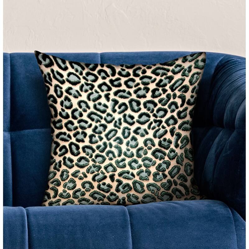 Plutus Jade Velvet Cheetah Green Animal Motif Luxury Decorative Throw Pillow