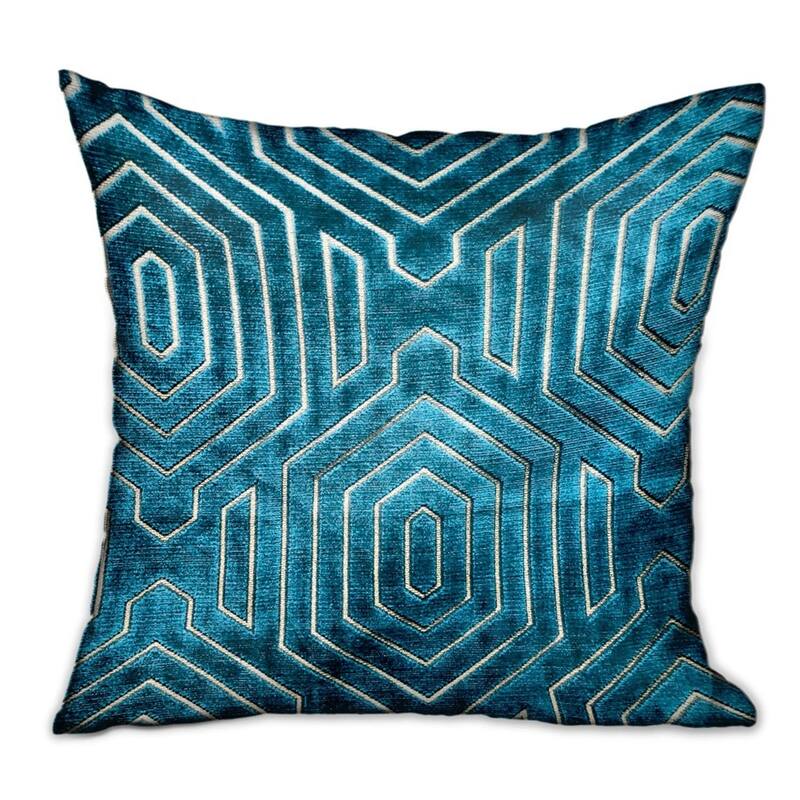 Plutus Cerulean Velvet Blue Geometric Luxury Decorative Throw Pillow