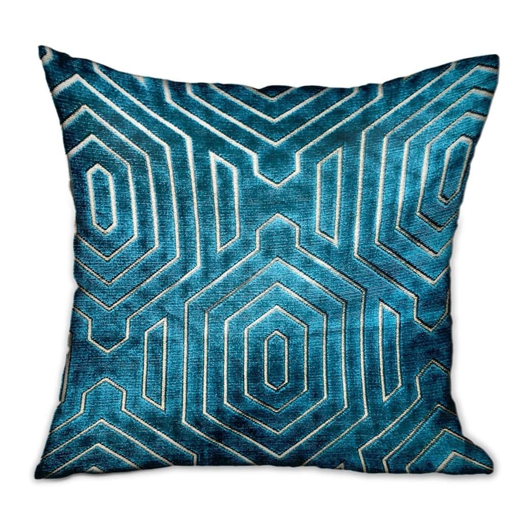 Plutus Cerulean Velvet Blue Geometric Luxury Decorative Throw Pillow