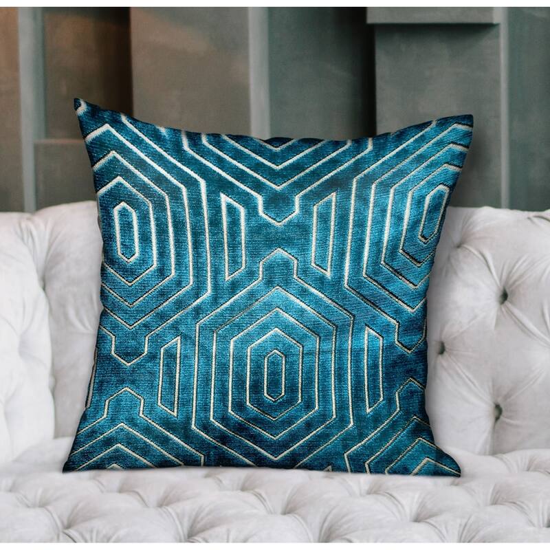 Plutus Cerulean Velvet Blue Geometric Luxury Decorative Throw Pillow