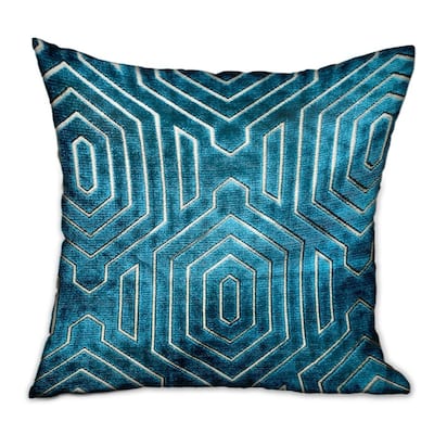Plutus Cerulean Velvet Blue Geometric Luxury Decorative Throw Pillow