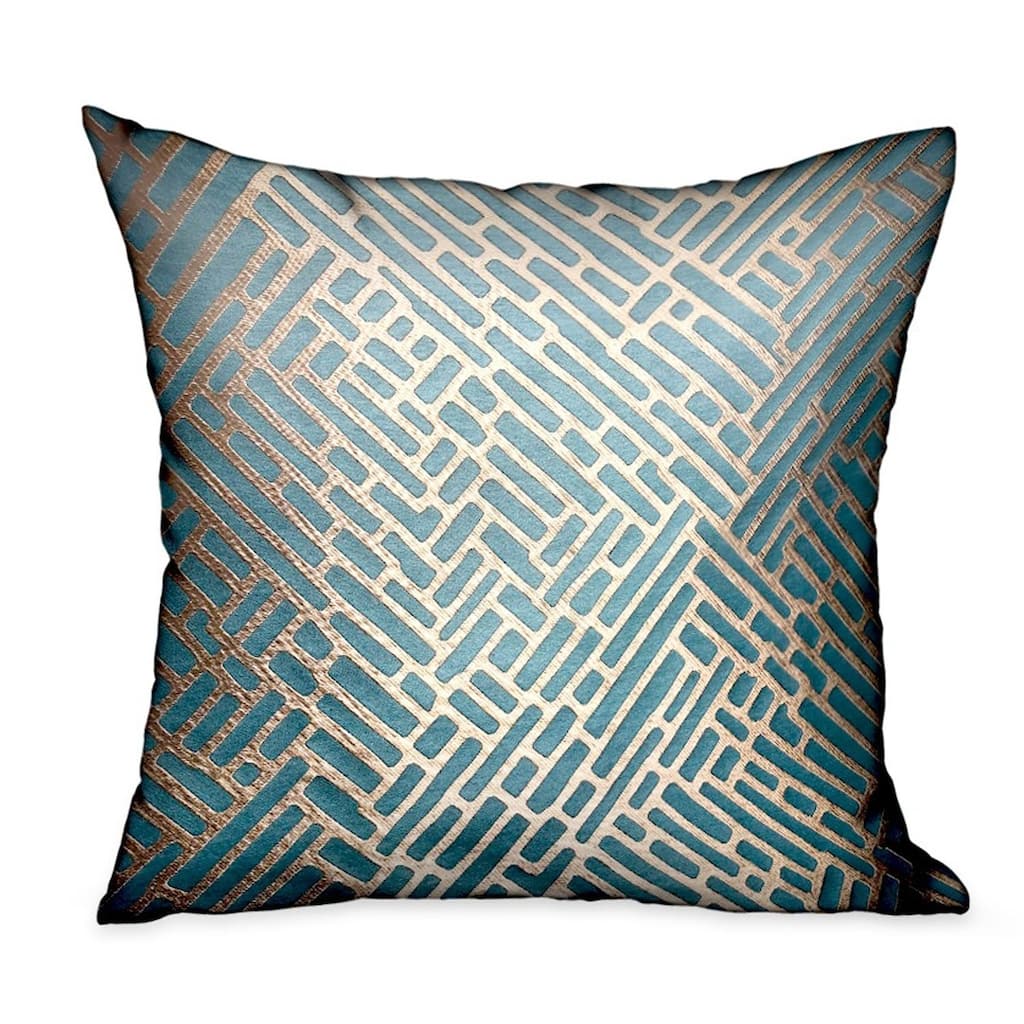 Plutus Golden Brick Blue Geometric Luxury Decorative Throw Pillow