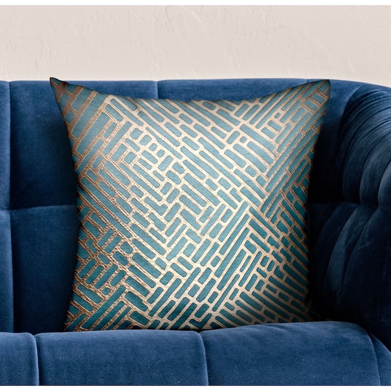 Plutus Golden Brick Blue Geometric Luxury Decorative Throw Pillow