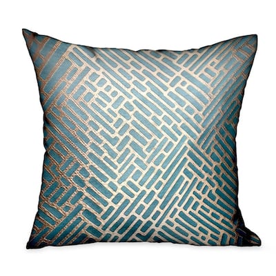 Plutus Golden Brick Blue Geometric Luxury Decorative Throw Pillow