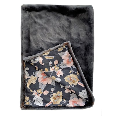 Plutus Two Tone Gray/Amber Handmade Luxury Blanket with Floral Backing
