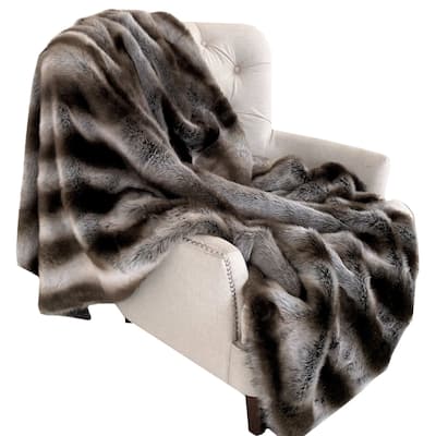 Plutus Fancy Grey Silver Chinchilla Faux Fur Handmade Luxury Blanket