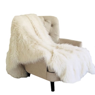 Plutus Off-White Mongolian Faux Fur Luxury Blanket