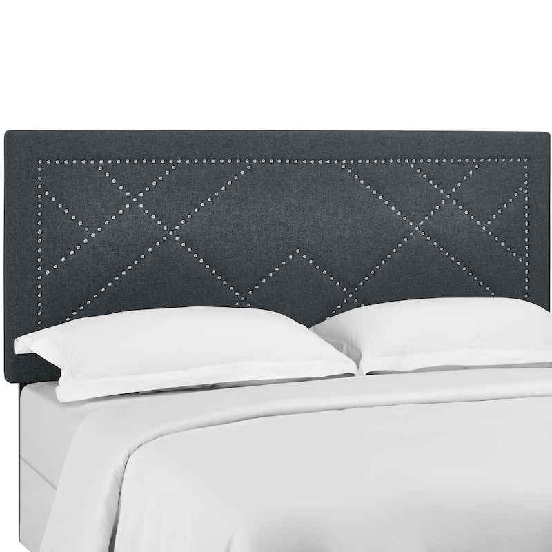Carson Carrington Stryn Nailhead Upholstered Linen Headboard - Gray