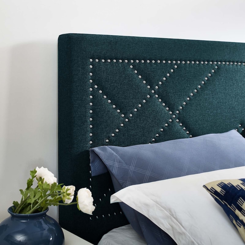 Carson Carrington Stryn Nailhead Upholstered Linen Headboard