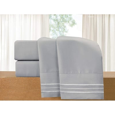 Elegant Comfort 4-Piece Cozy Soft 3-Line Bed Sheet Set with Deep Pockets