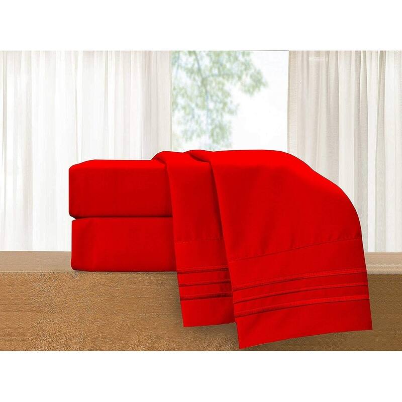 Elegant Comfort 4-Piece Cozy Soft 3-Line Bed Sheet Set with Deep Pockets - California King - Red