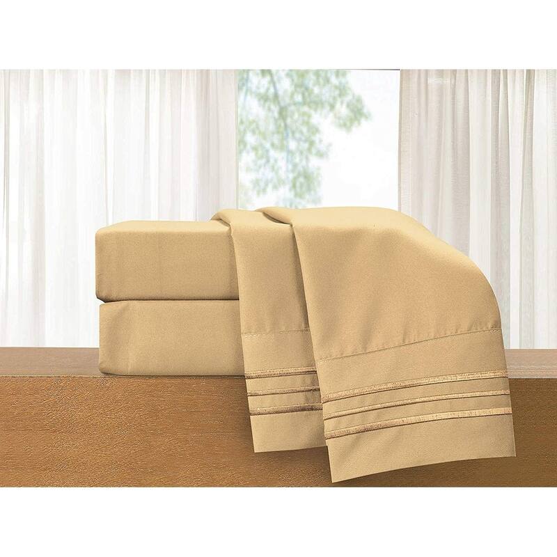 Elegant Comfort 4-Piece Cozy Soft 3-Line Bed Sheet Set with Deep Pockets - Queen - Gold