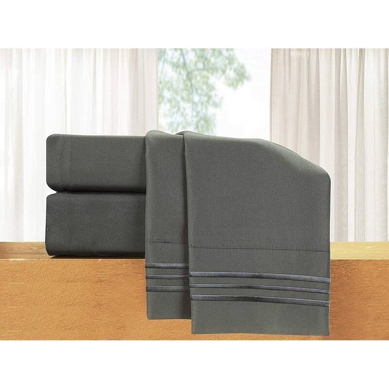 Elegant Comfort 4-Piece Cozy Soft 3-Line Bed Sheet Set with Deep Pockets - Full - Gray
