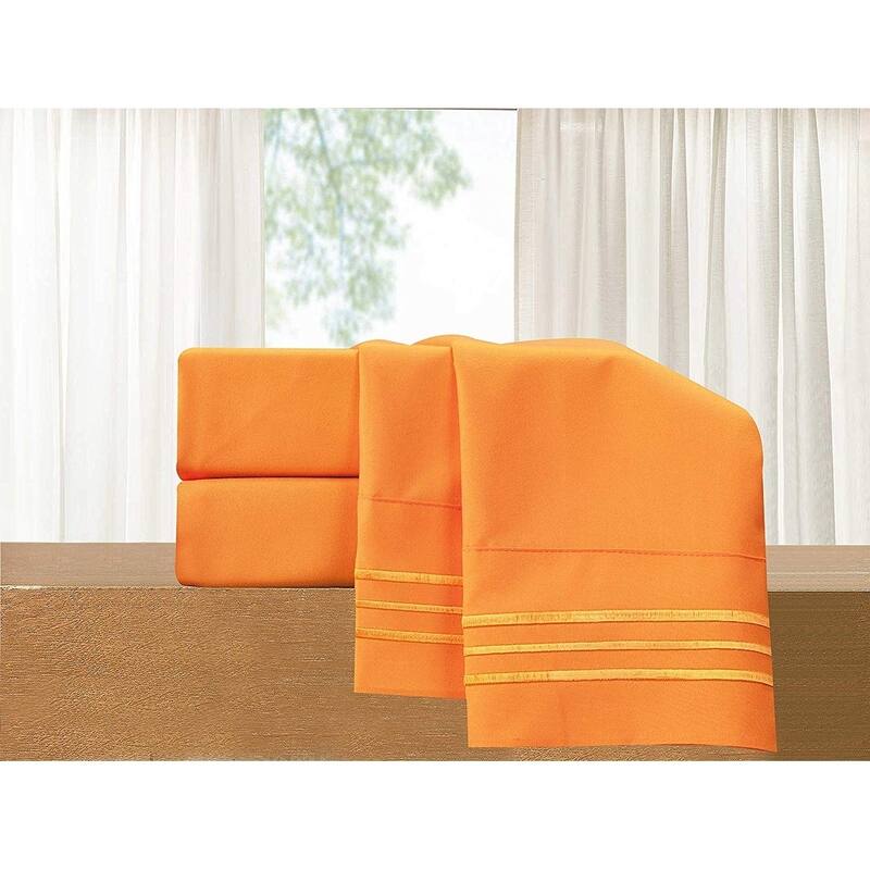 Elegant Comfort 4-Piece Cozy Soft 3-Line Bed Sheet Set with Deep Pockets - California King - Elite Orange