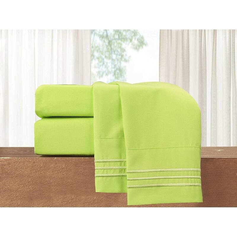 Elegant Comfort 4-Piece Cozy Soft 3-Line Bed Sheet Set with Deep Pockets - California King - Lime