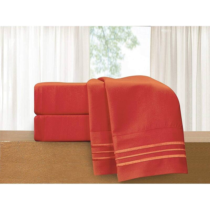 Elegant Comfort 4-Piece Cozy Soft 3-Line Bed Sheet Set with Deep Pockets - Twin - Twin XL - Rust