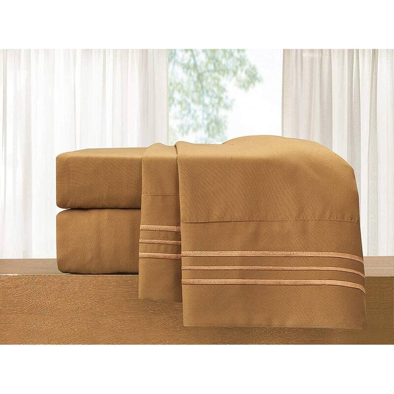 Elegant Comfort 4-Piece Cozy Soft 3-Line Bed Sheet Set with Deep Pockets - Twin - Twin XL - Bronze